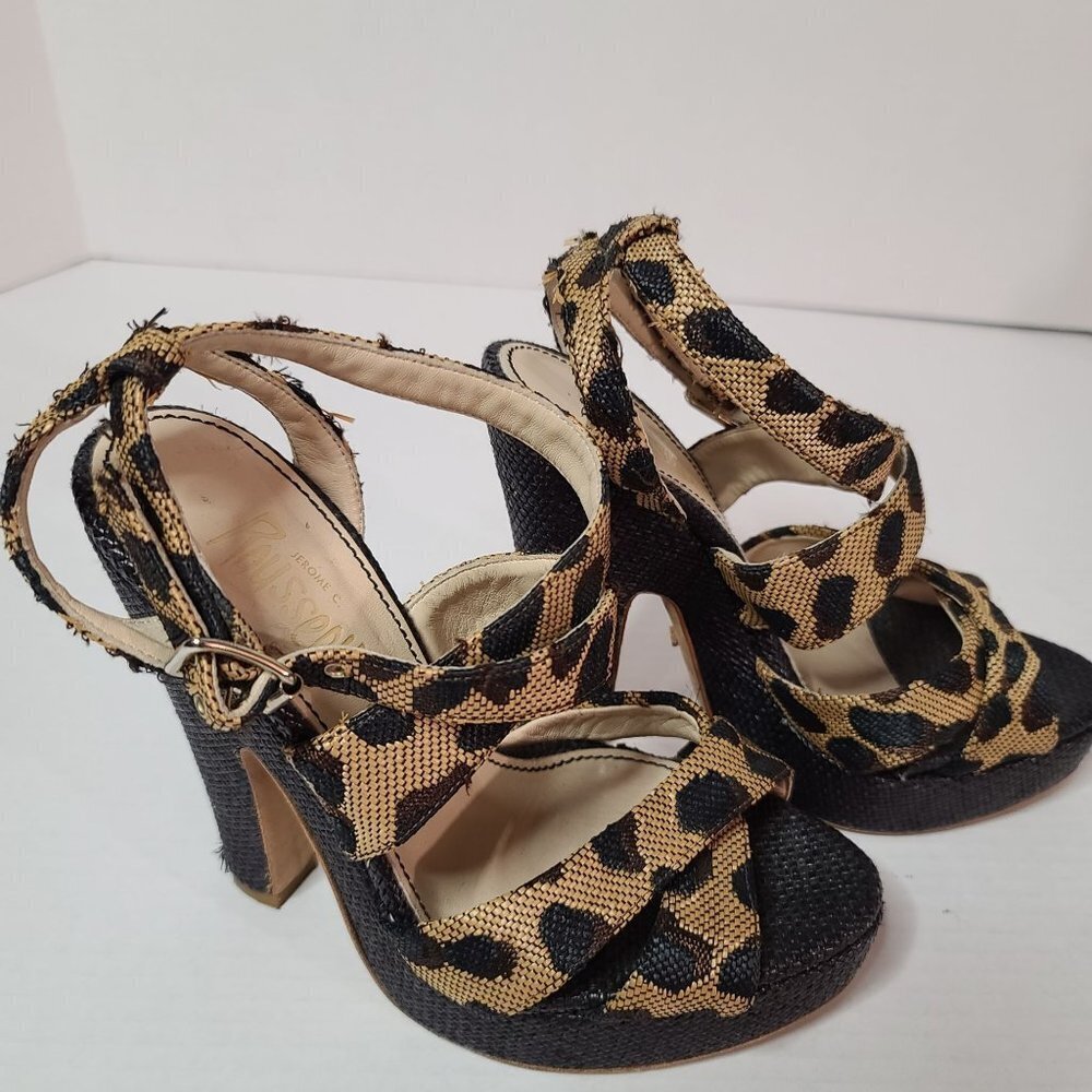 Jerome C.‎ Rousseau Daho Cheetah Woven Platform Heels Size 37.5/ 7.5 - Picture 10 of 11